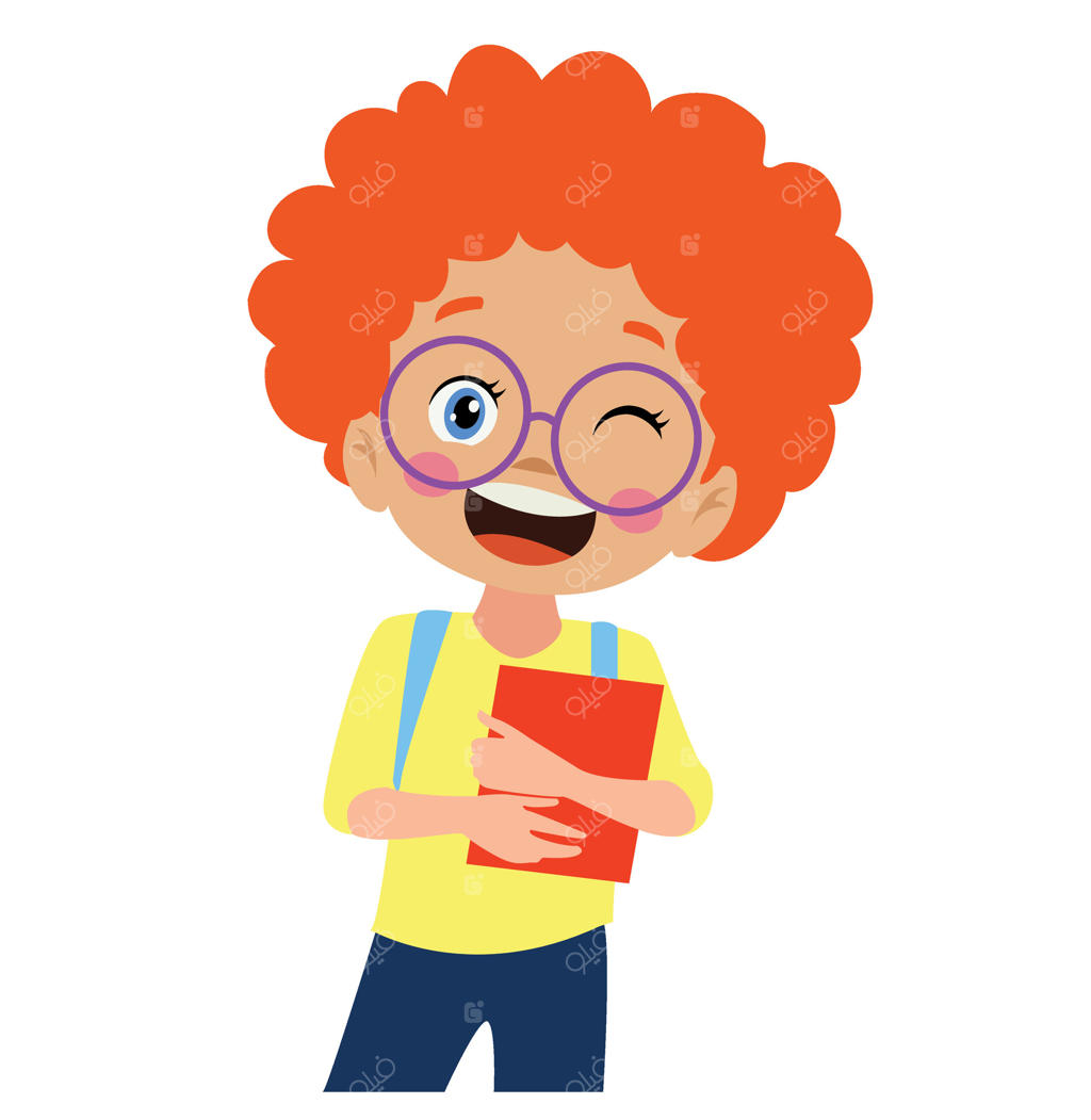 پسر کارتونی با موهای قرمز و عینک در حال نگه‌داشتن کتاب