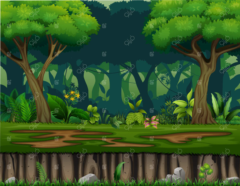 تصویری از منظره با درختان و بوته‌ها