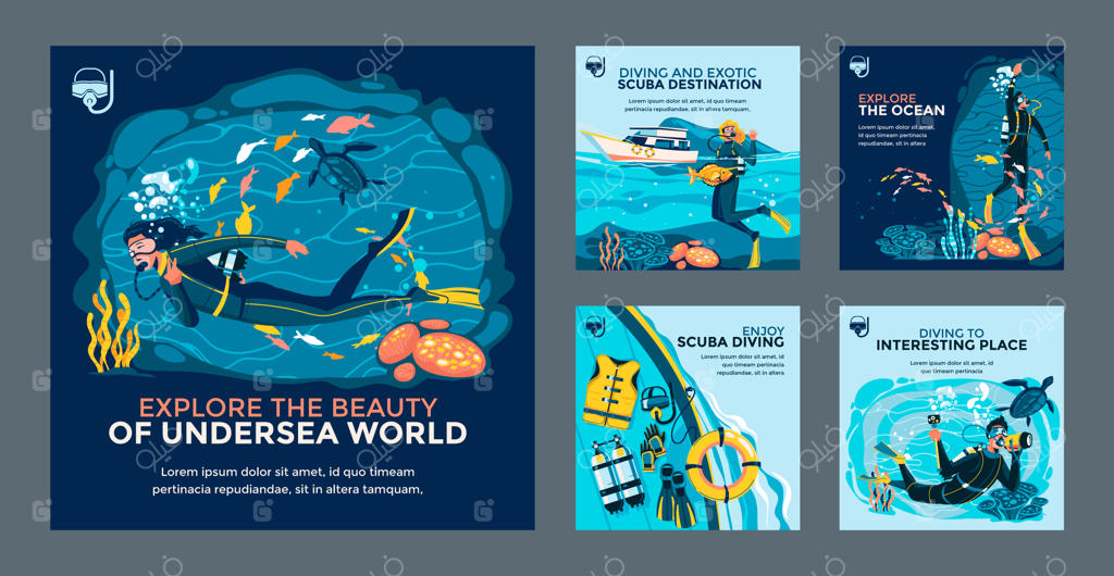 پست‌های اینستاگرامی طراحی شده با دست درباره غواصی