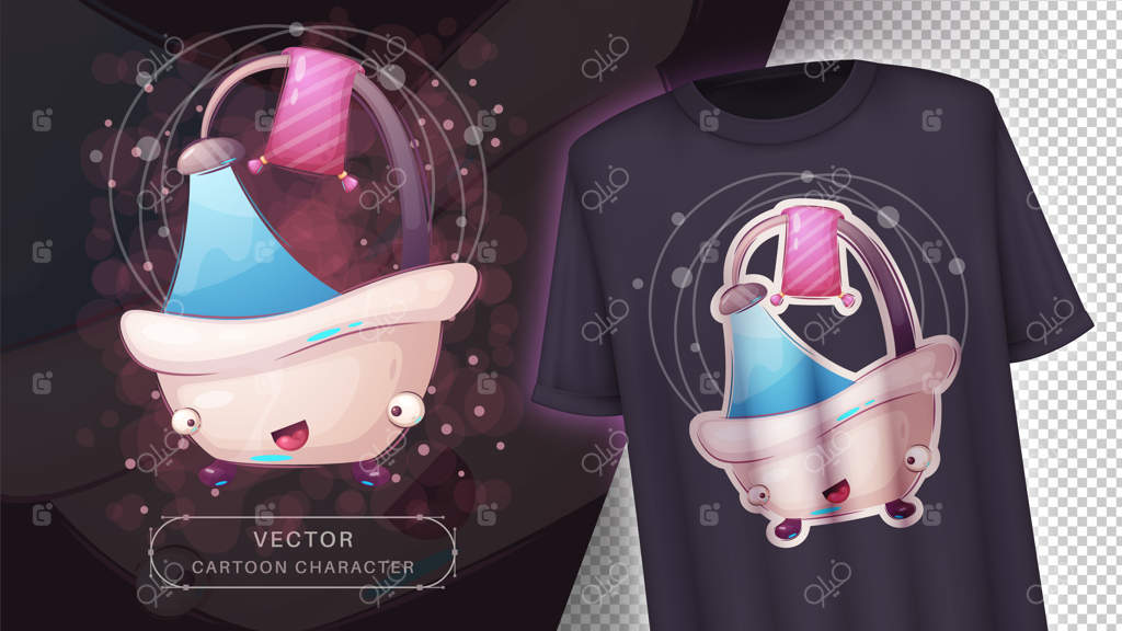 شخصیت کارتونی بامزه در حمام - تصویرسازی دستی مخصوص کودکان