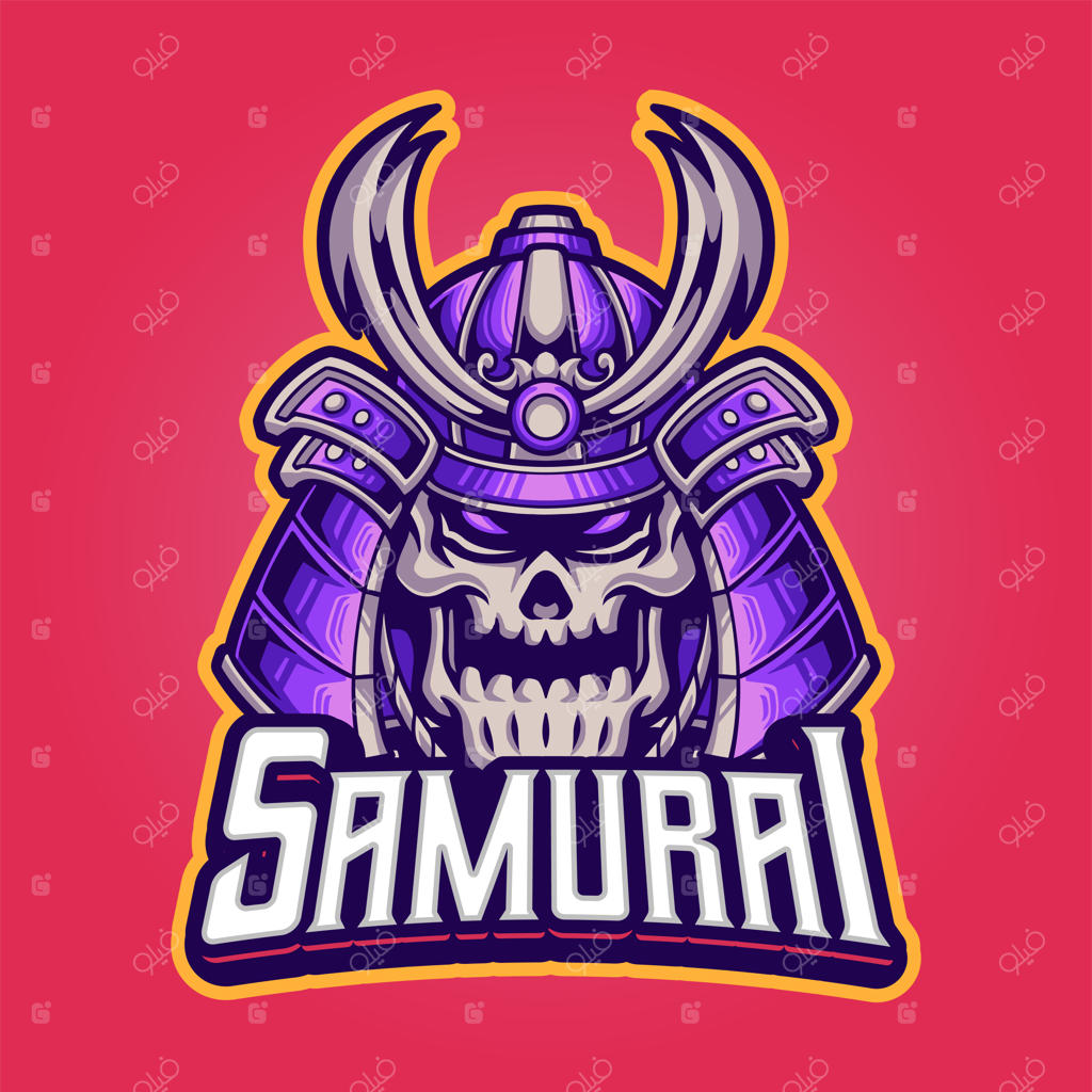 قالب لوگو ماسکوت جمجمه با کلاه‌خود سامورایی