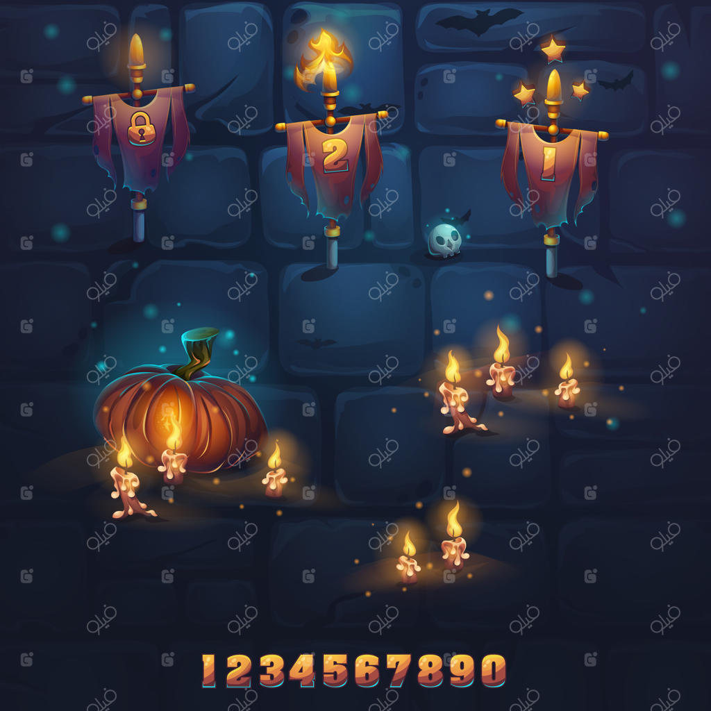 عناصر مختلف روی دیوار سنگی و آجری. تصویر وکتور.