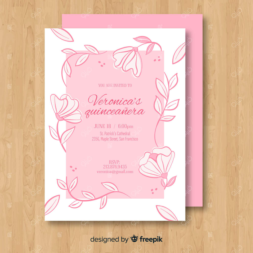 پترن کارت جشن پانزده‌سالگی با طرح گل و پیچک