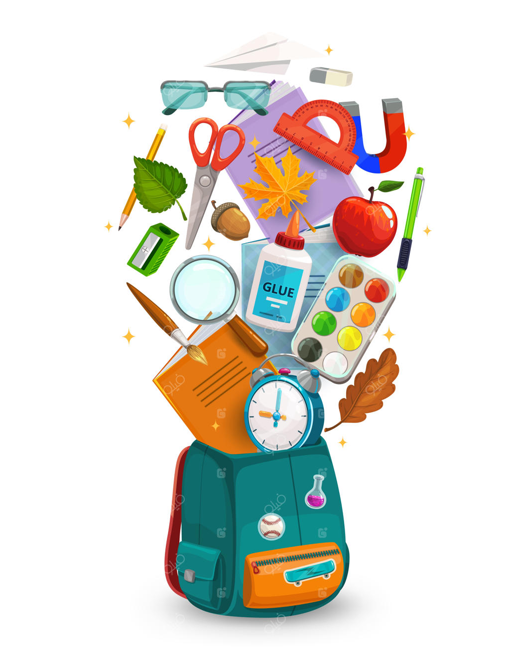 کیف دانش‌آموزی با لوازم مدرسه و تحصیل