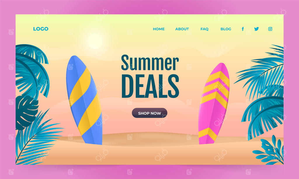 قالب صفحه فرود تابستانی با طراحی واقع‌گرایانه