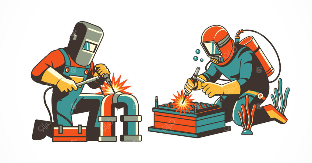 مهارت‌های جوشکاری و جوشکاری زیر آب: تصویرسازی حرفه‌ای وکتور