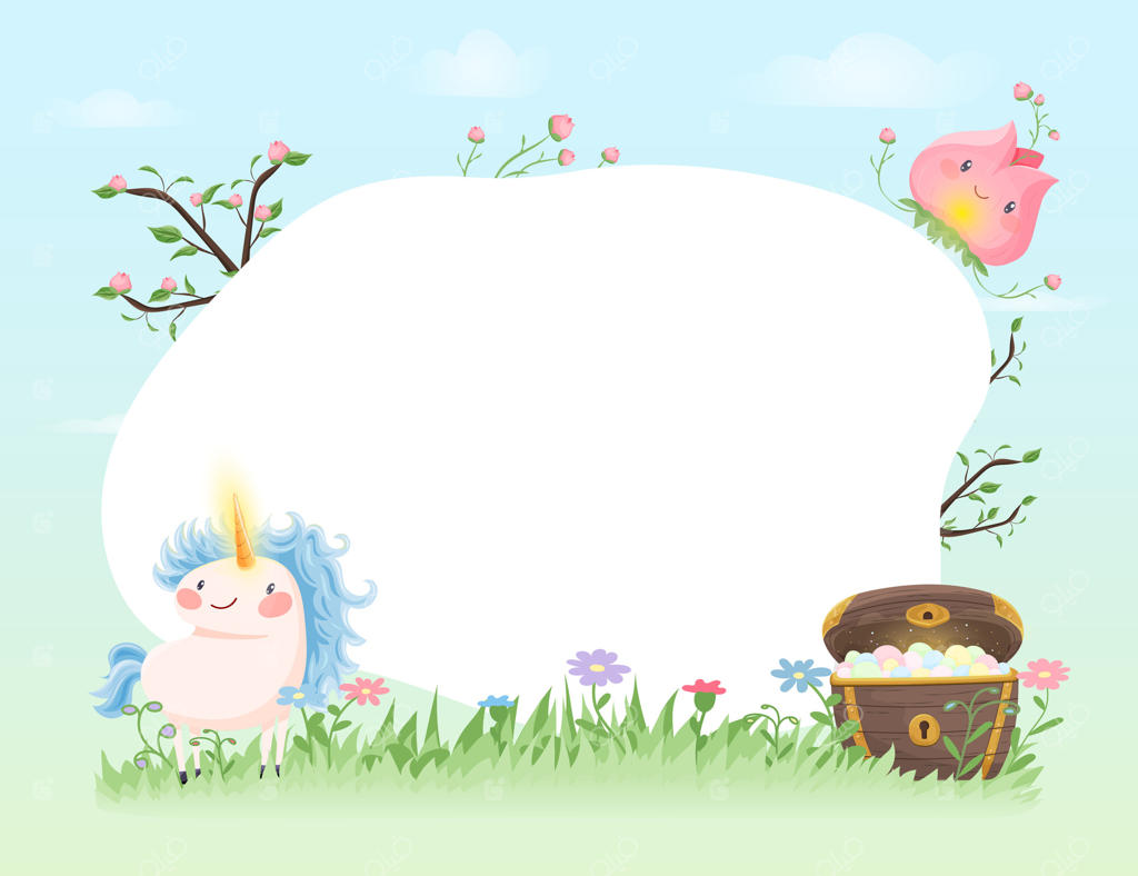 تصویر رویایی اسب تک شاخ با جعبه گنج (وکتور حرفه‌ای)