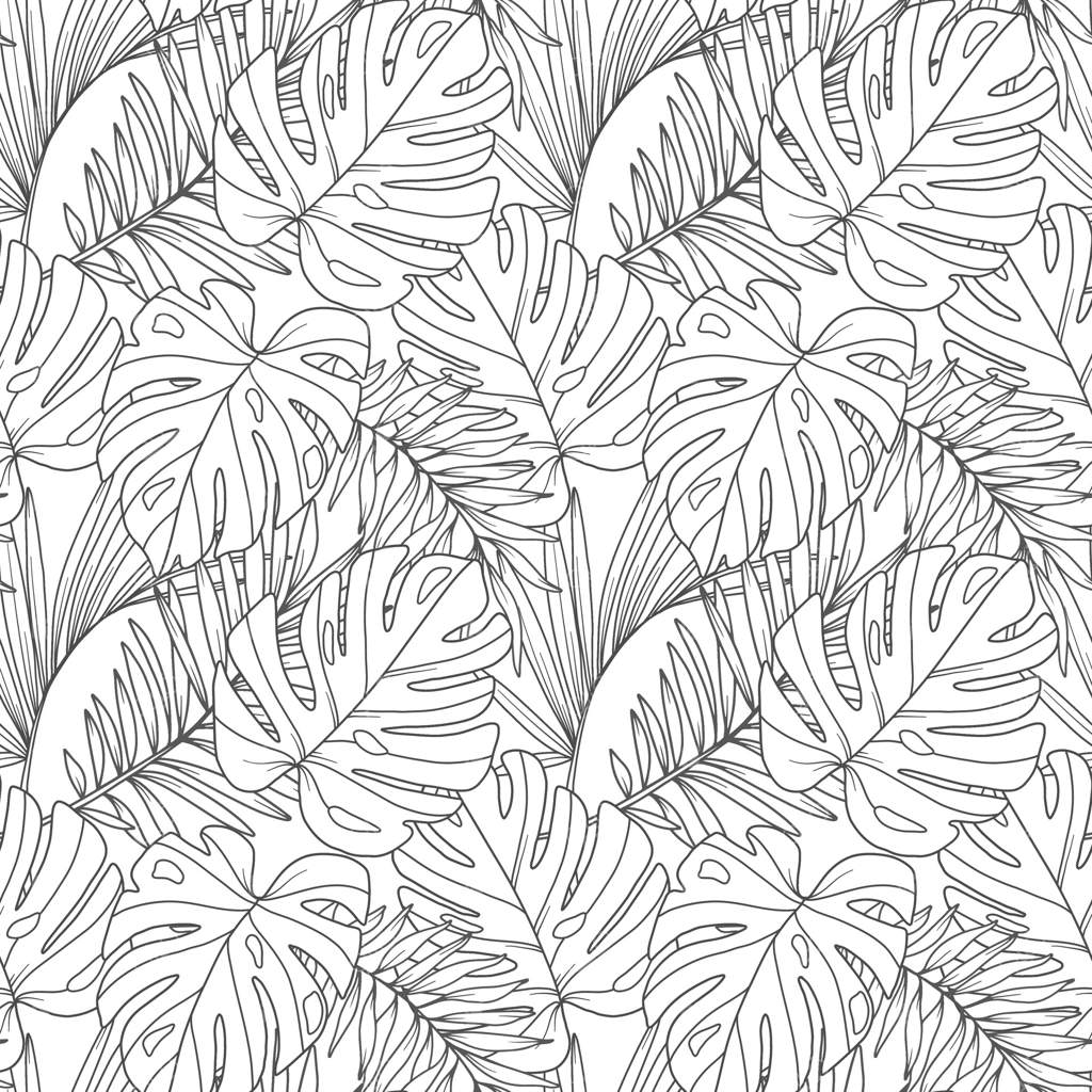 زمینه گیاهان استوایی. گرافیک‌های مد روز با پترن یکپارچه استوایی. طرح خطی گل‌ها و برگ‌های استوایی. پترن یکپارچه باغ استوایی.