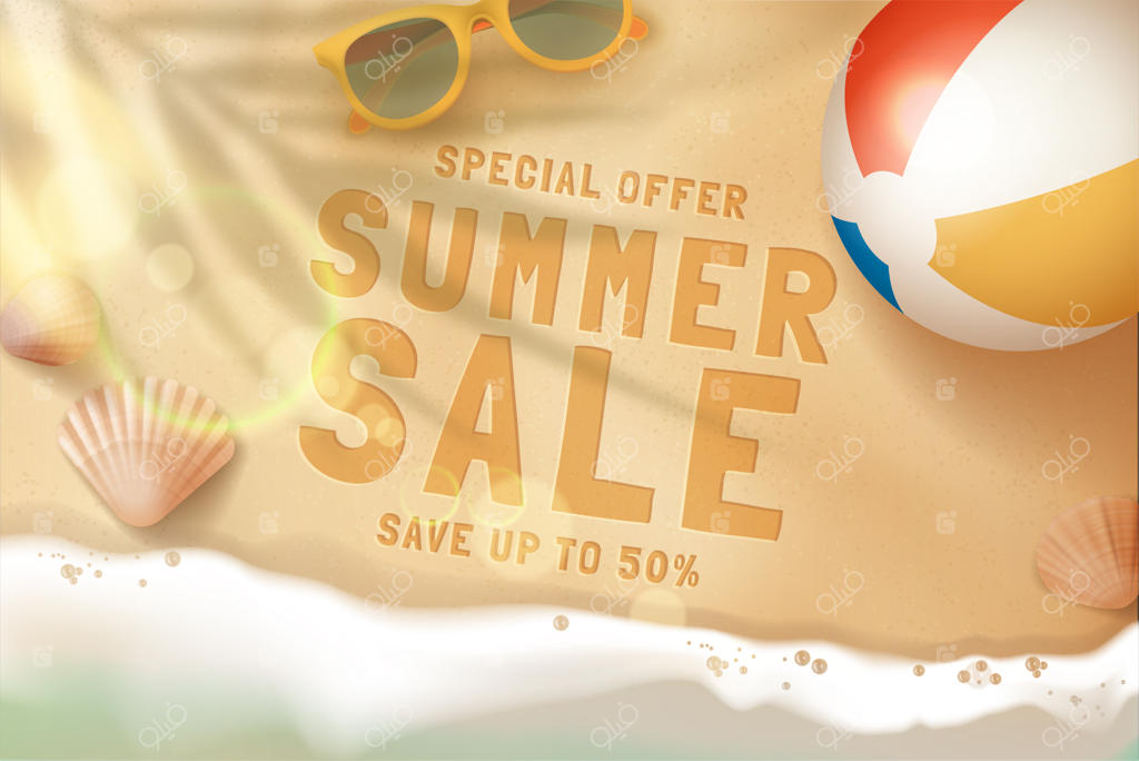 طرح واقع‌گرایانه حراج تابستانی با تم زندگی ساحلی