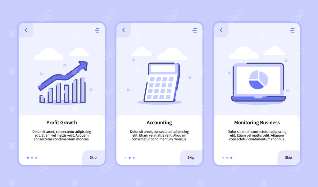 رشد سود و نظارت بر حسابداری کسب‌وکار اپلیکیشن‌های موبایل - قالب صفحه بنر UI