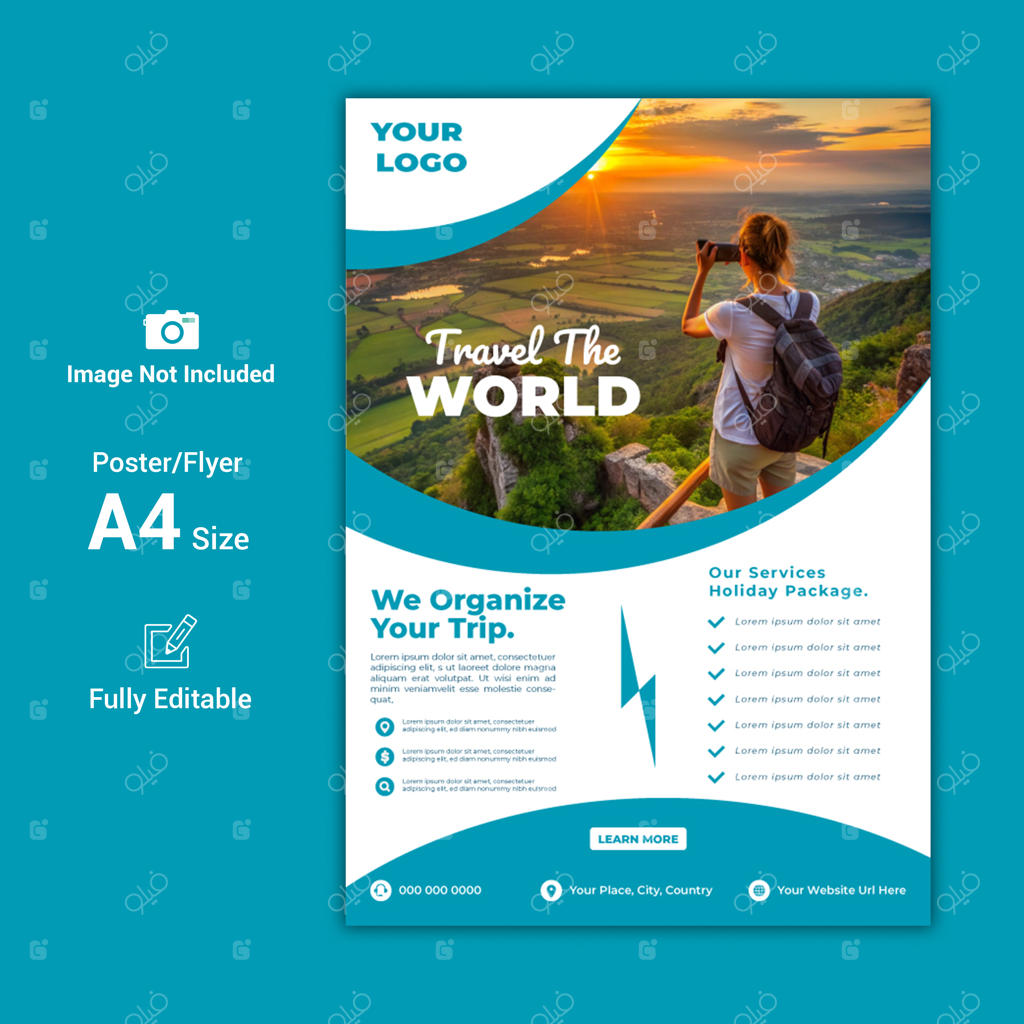 قالب تراکت فروش ویژه تورهای ماجراجویی دور دنیا برای آژانس مسافرتی