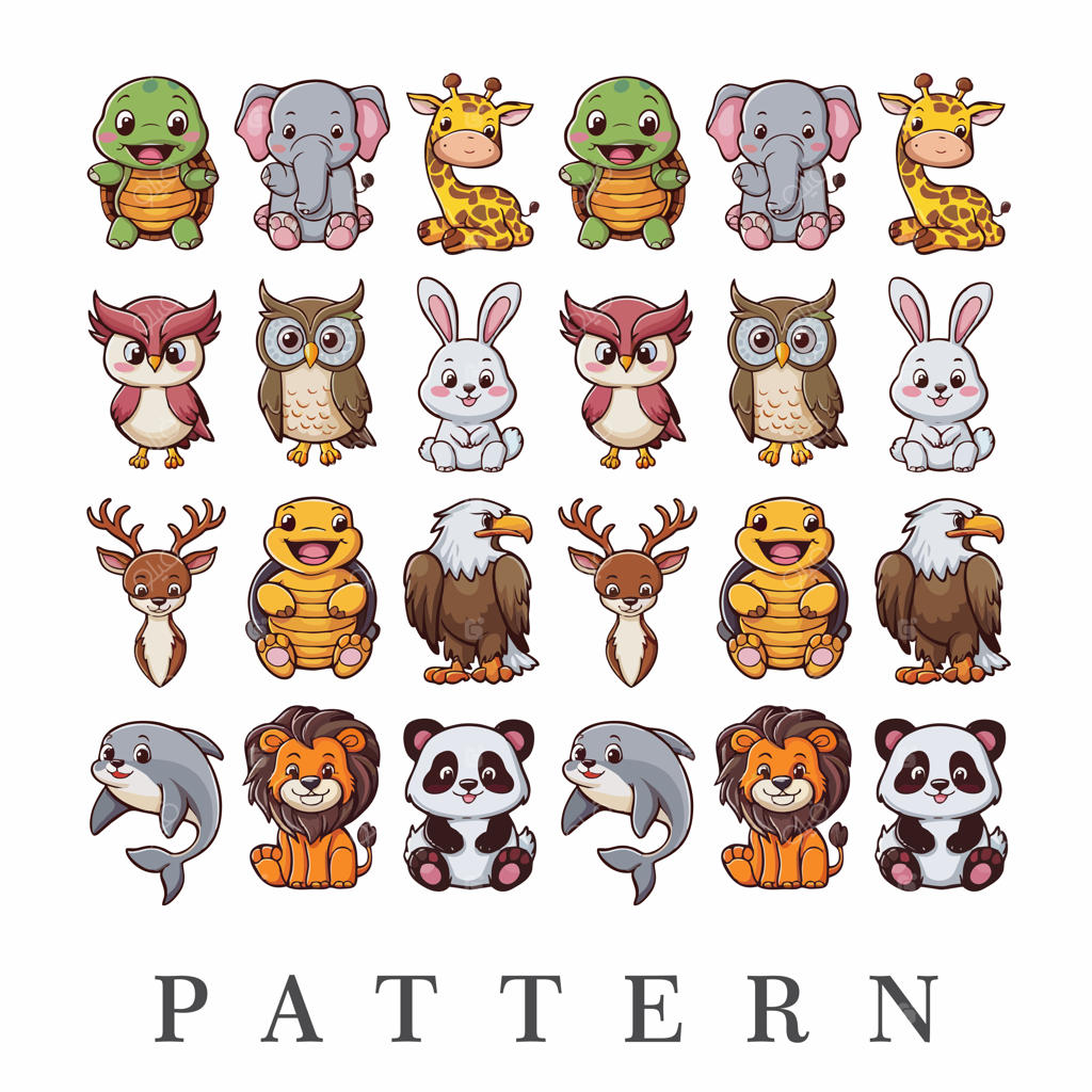 الگوی استیکر حیوانات بامزه و رنگارنگ کودکانه