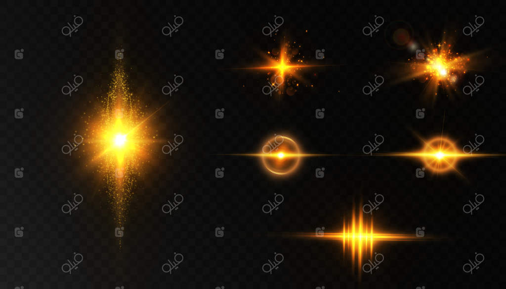 اثر نور زرد درخشان با پرتوها و هایلایت‌ها برای تصویرسازی وکتور