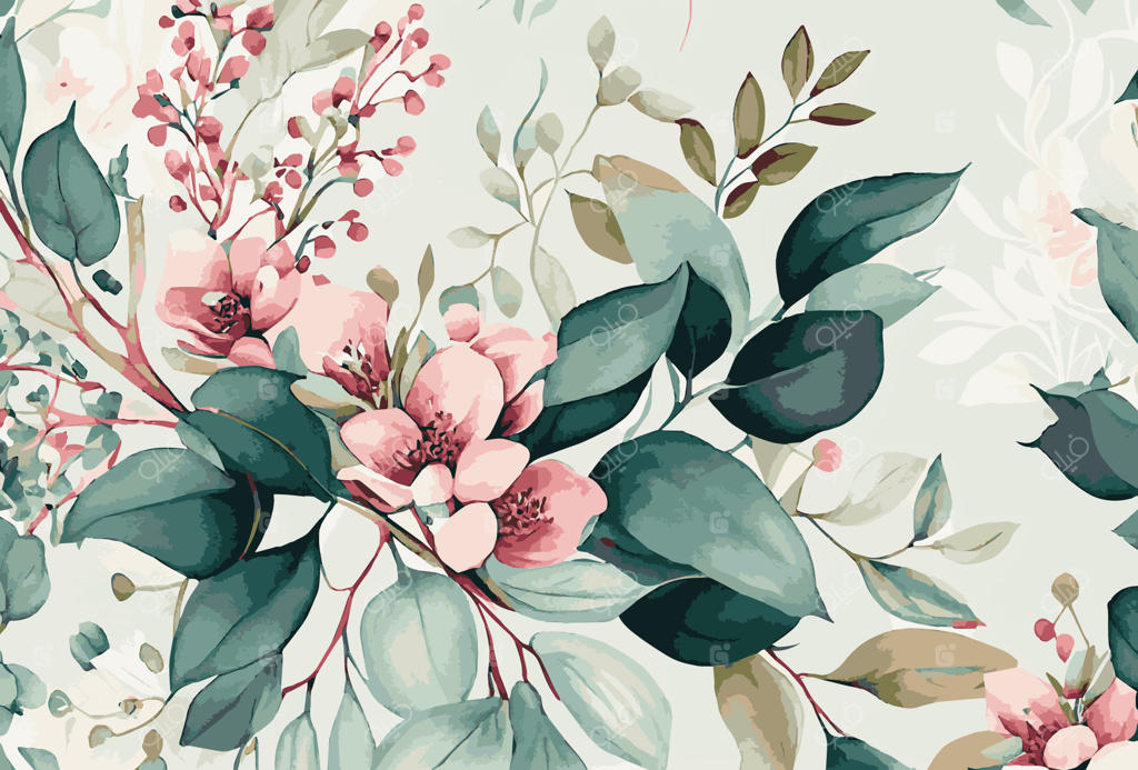 قالب پس‌زمینه انتزاعی گل‌دار، وکتور گل‌های آبرنگی و گیاهیِ دست‌ساز با طراحی خطی قلم‌مویی