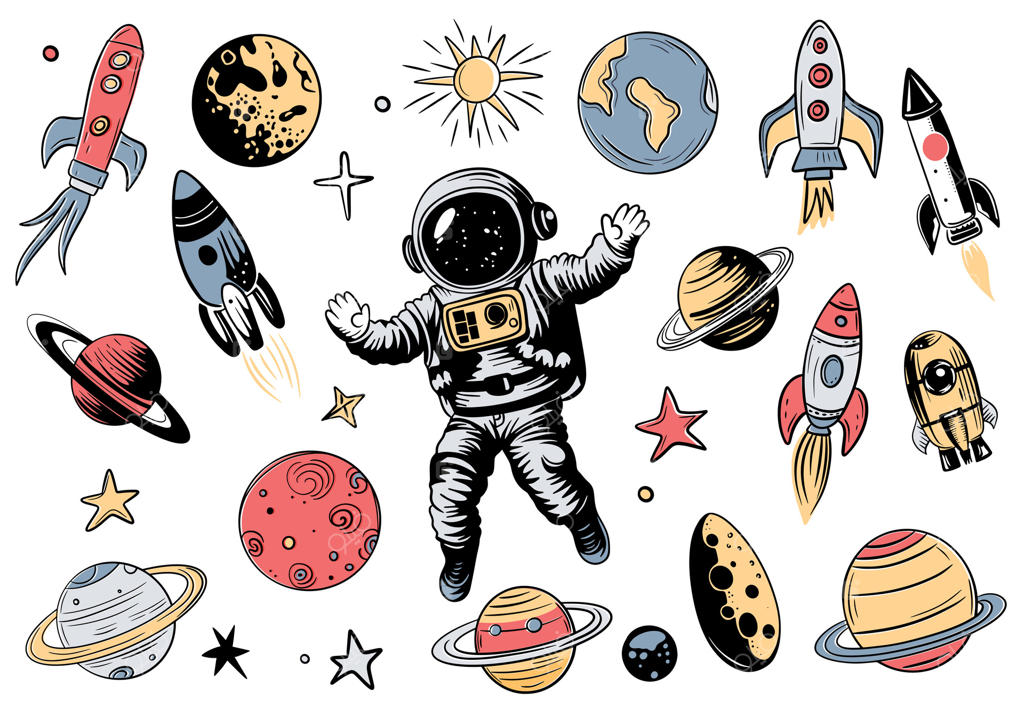 عناصر فضایی دست‌کشیده. مجموعه‌ای رنگارنگ از طرح‌های فضایی