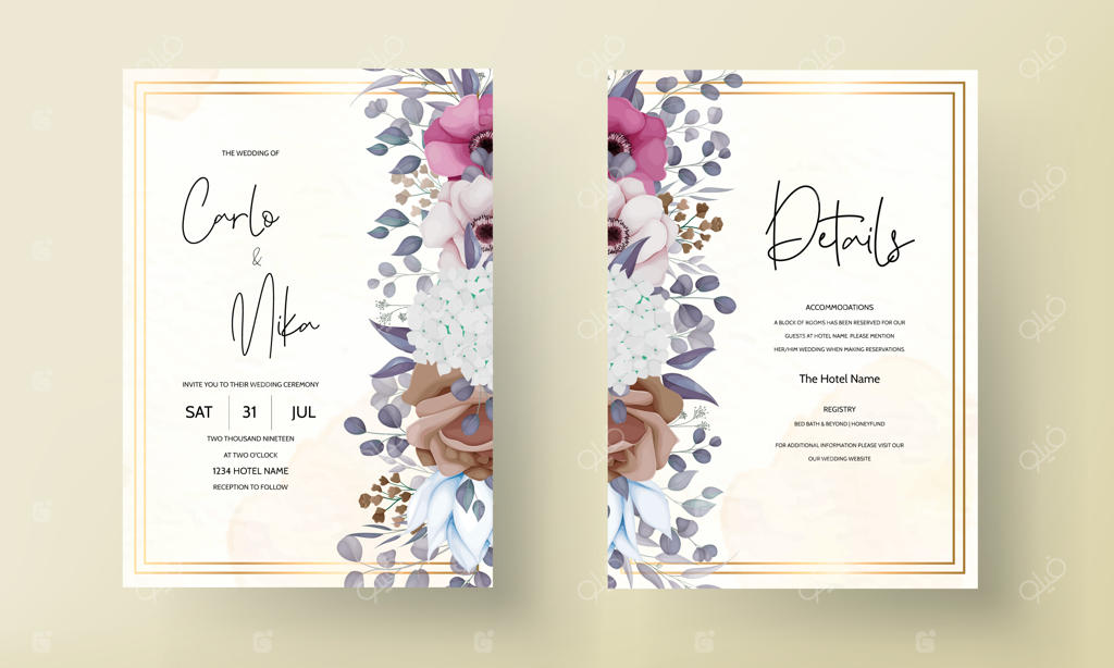 قالب کارت دعوت عروسی با طراحی زیبا و گل‌دار