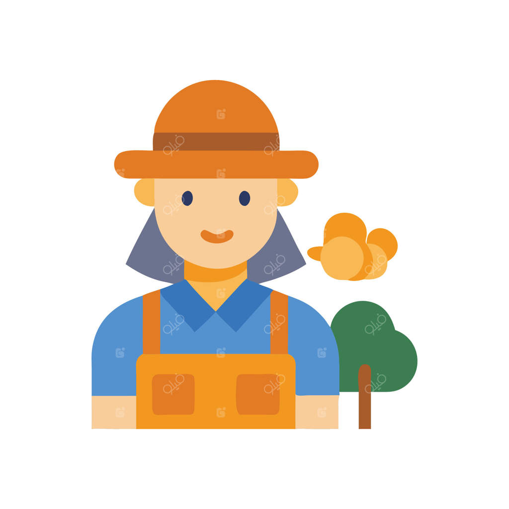 زن کشاورز با درخت بر روی پس‌زمینه سیاه - برداری حرفه‌ای