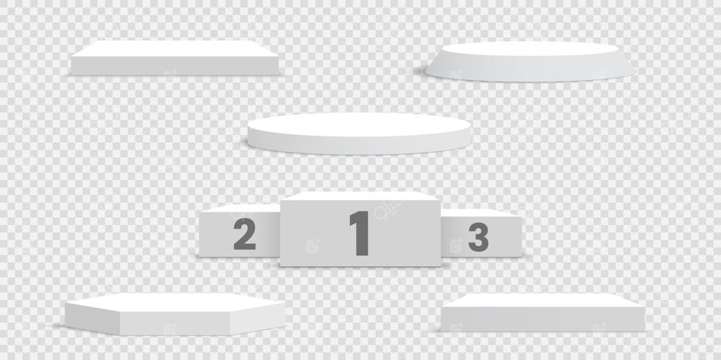 وکتور مجموعه سکو و پایه‌های سفید خالی با پس‌زمینه شفاف