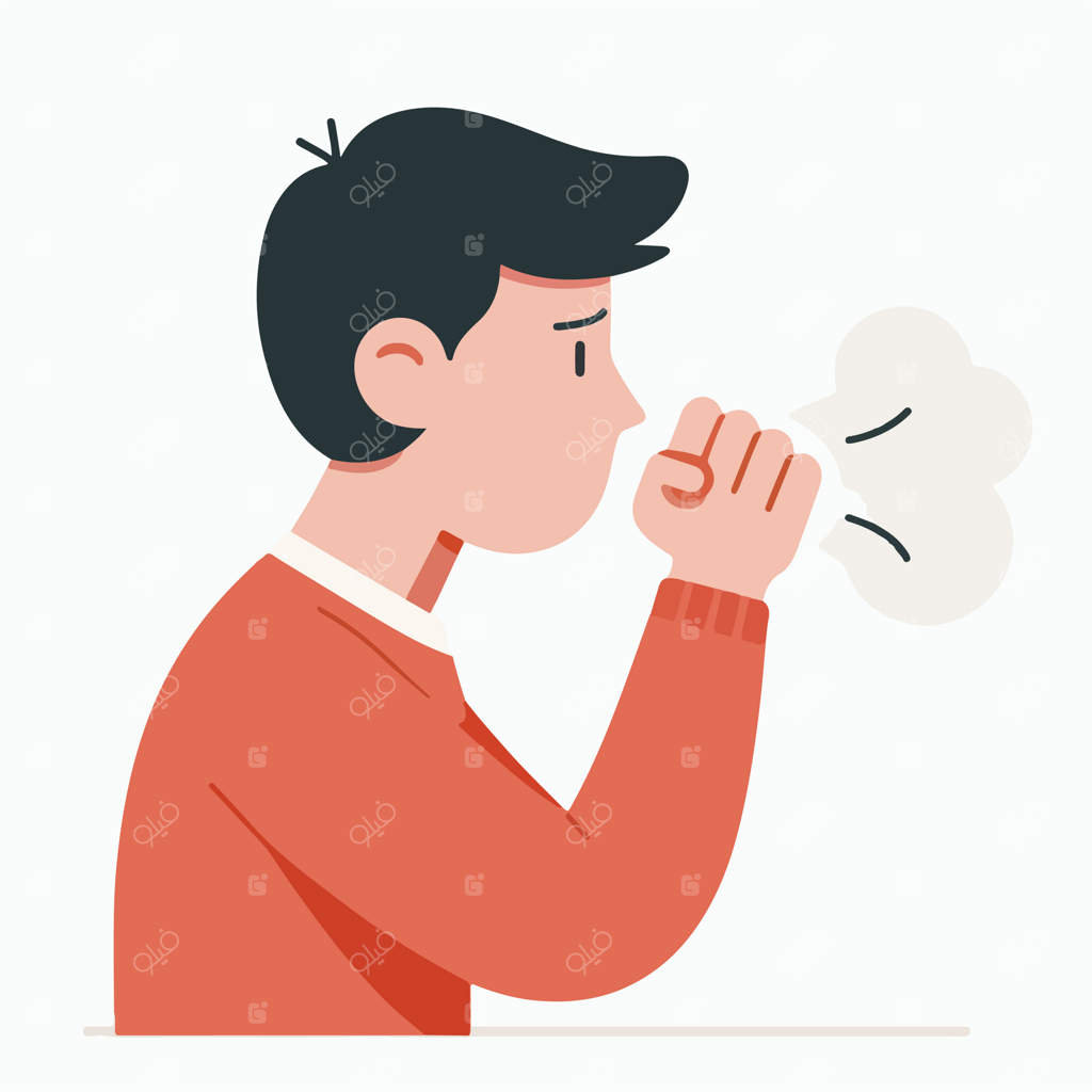 تصویر نوجوانی در حال سرفه به سبک طراحی تخت