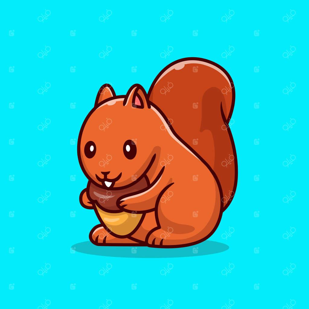 تصویر وکتور سنجاب بامزه با آجیل. مفهوم غذای حیوانات وکتور ایزوله. سبک کارتونی ساده