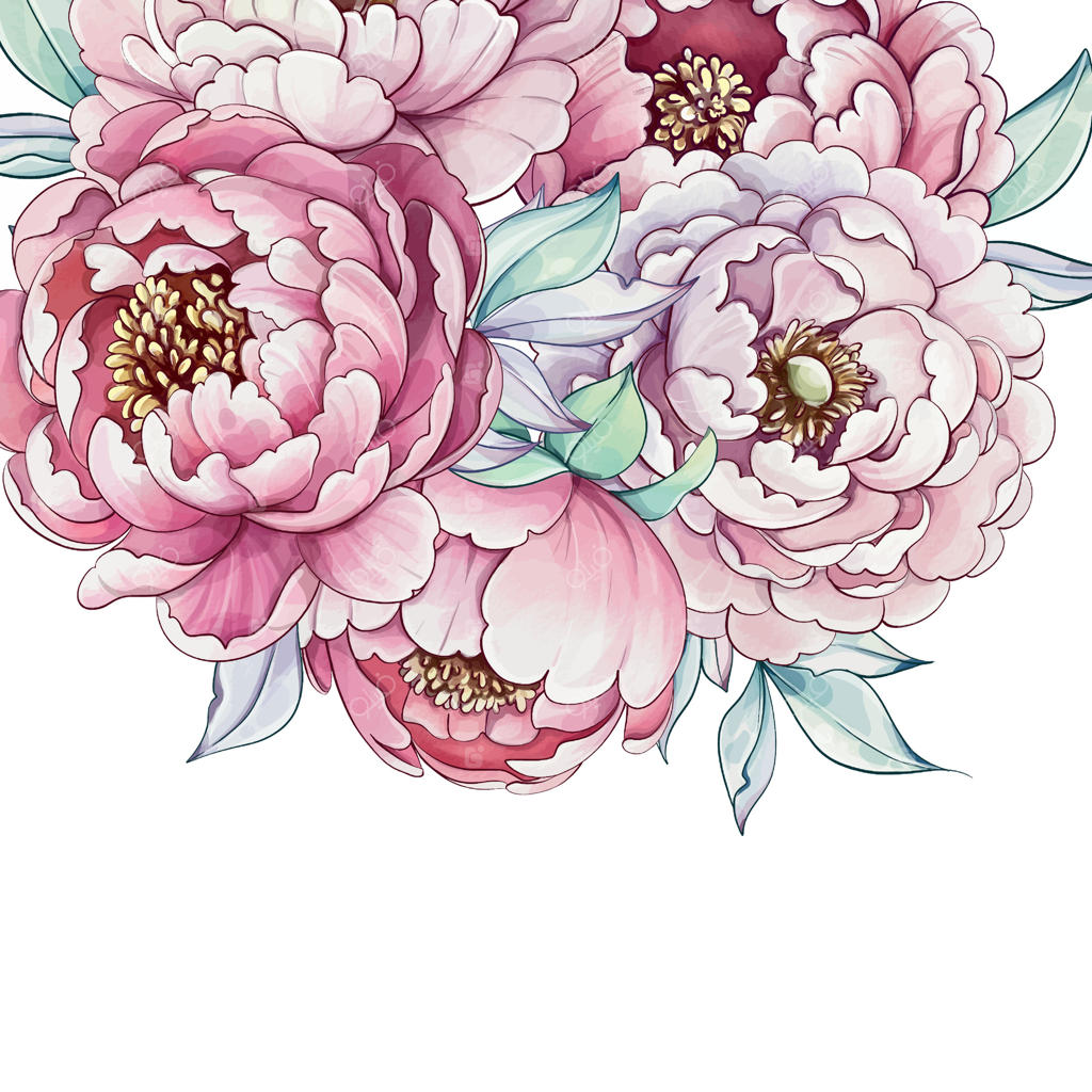 گل‌های صدتومانی لطیف در سایه‌های مختلفی از صورتی و سفید، به زیبایی در میان برگ‌های سبز انبوه شکوفه می‌دهند و ترکیبی آرامش‌بخش از گل‌ها را ایجاد می‌کنند.