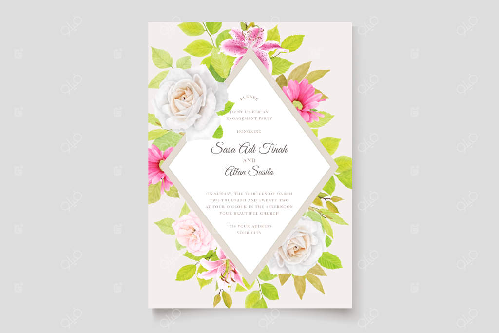 کارت عروسی با طرح گل‌های زیبا