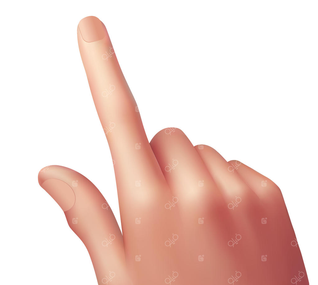 اشاره با انگشت: حرکت دست مردانه بر روی پس‌زمینه سفید برای وب و بنرها