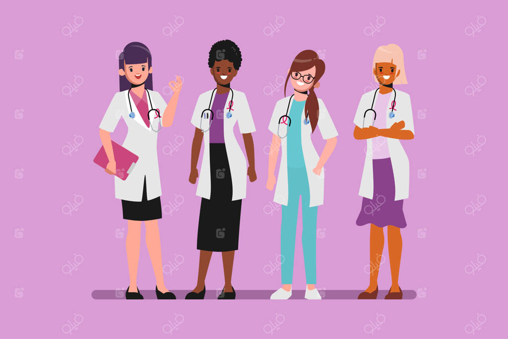 شخصیت زن آگاهی‌دهنده درباره سرطان پستان با درمان پزشکی پزشک.