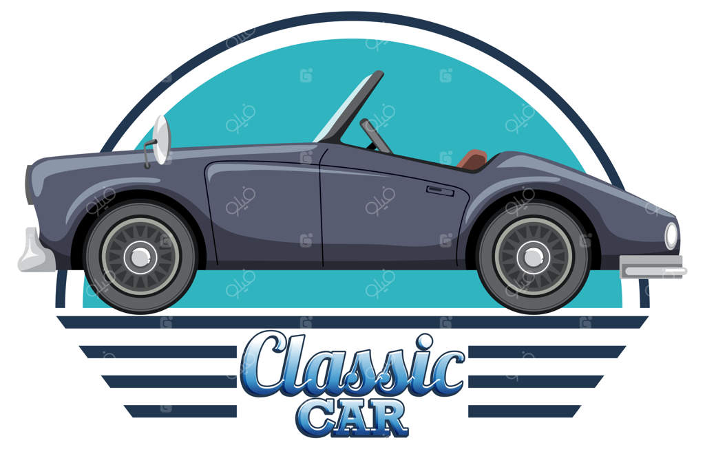 لوگوی خودروی کلاسیک با تصویر خودرو روی زمینه سفید