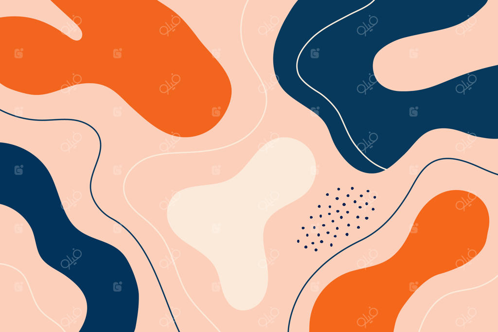 اشکال انتزاعی و ارگانیک با لکه‌های نارنجی و آبی