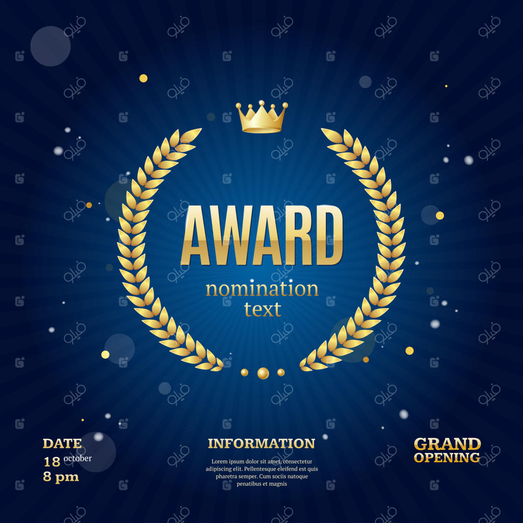 پوستر تبلیغاتی نشان جایزه تاج گل سه‌بعدی واقع‌گرایانه و با جزئیات. وکتور