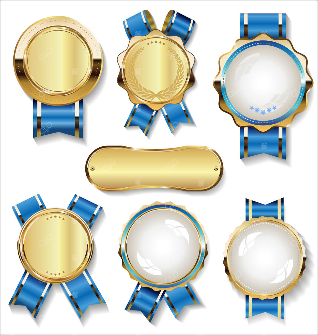 مجموعه برچسب‌ها و نشان‌های وینتیج به رنگ طلایی و آبی