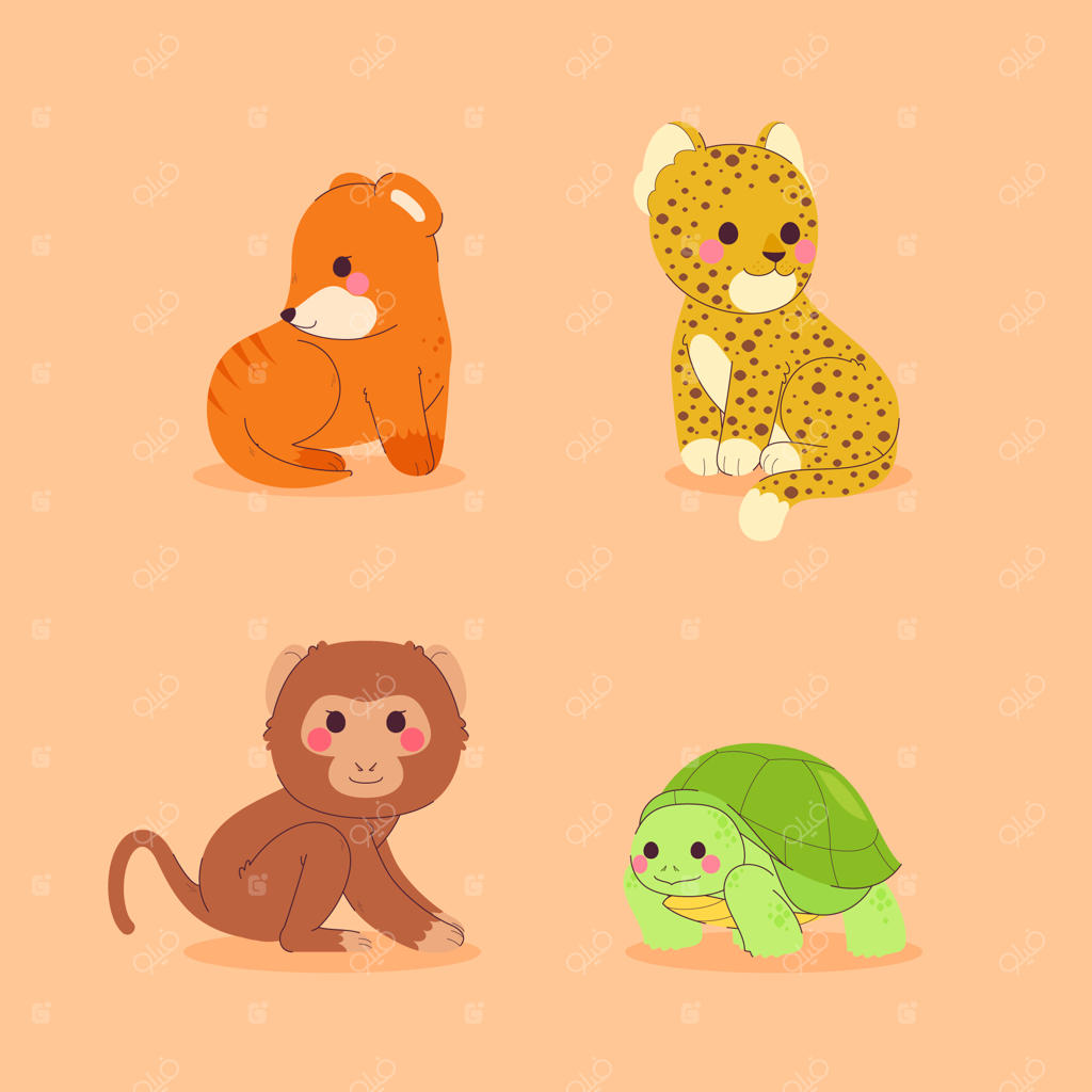 مجموعه تصویرسازی دستی حیوانات بامزه سافاری