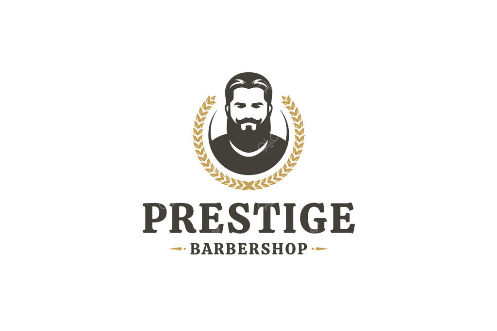 لوگوی آرایشگاه با تاج گل قدیمی و تصویر یک جنتلمن