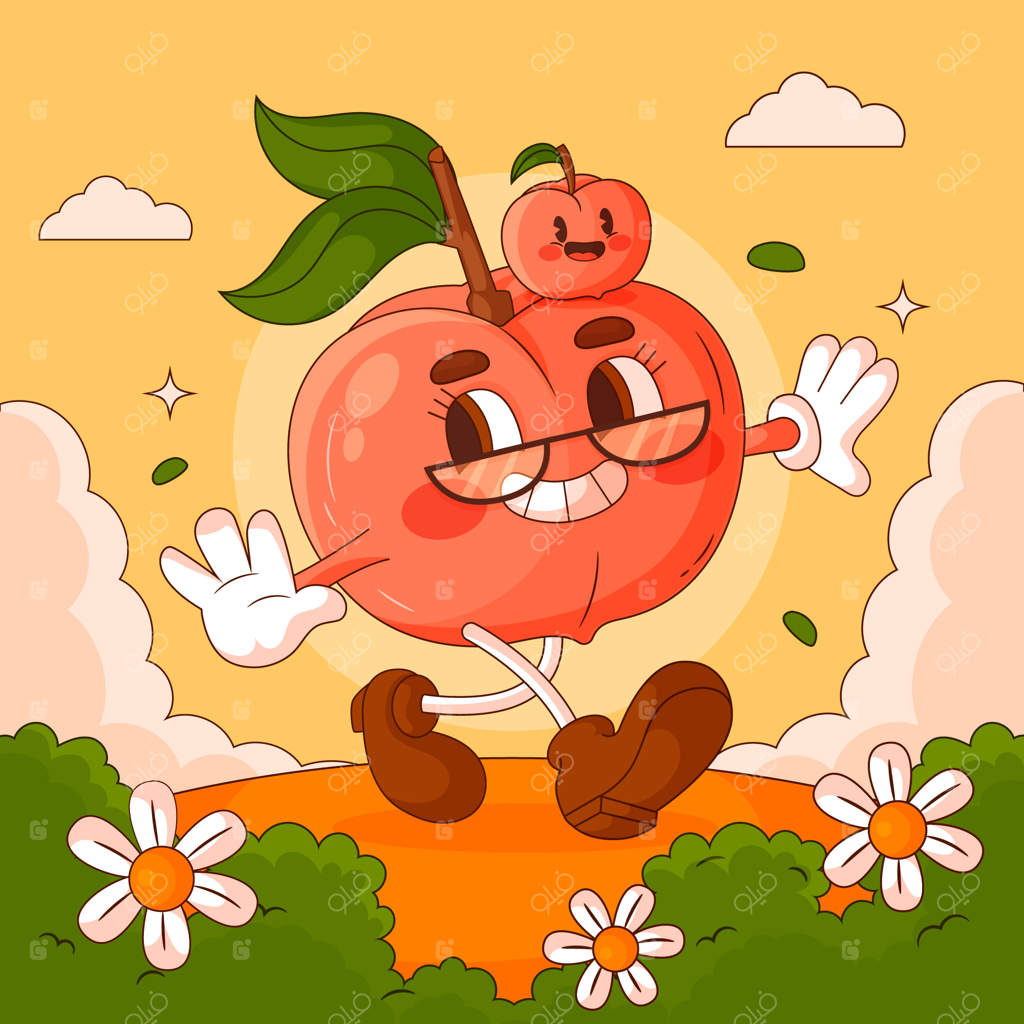 تصویر نقاشی دستی هلو به سبک کارتونی