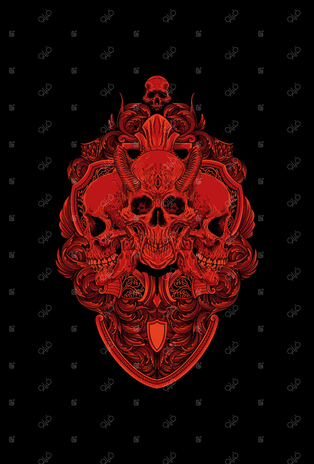 تصویر وکتور جمجمه با تزئینات