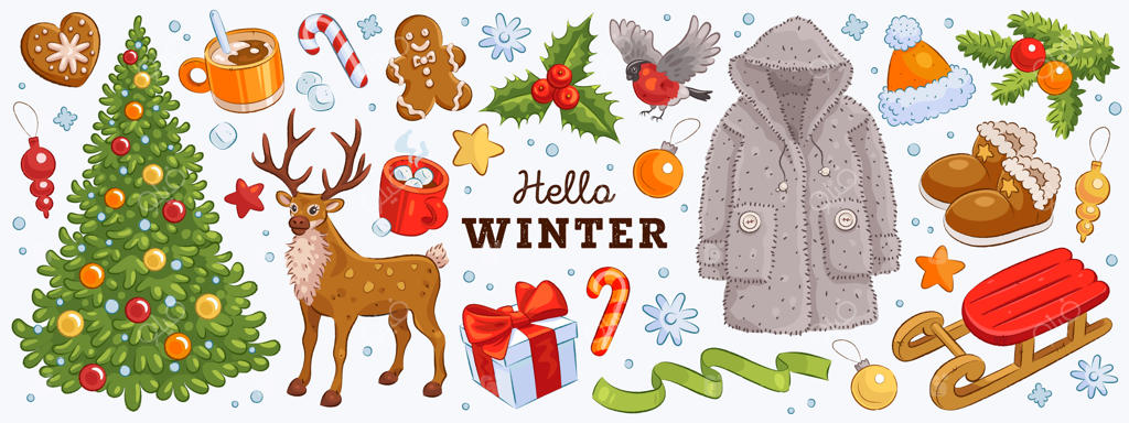 سلام زمستان و کریسمس مبارک - مجموعه طراحی شده دستی