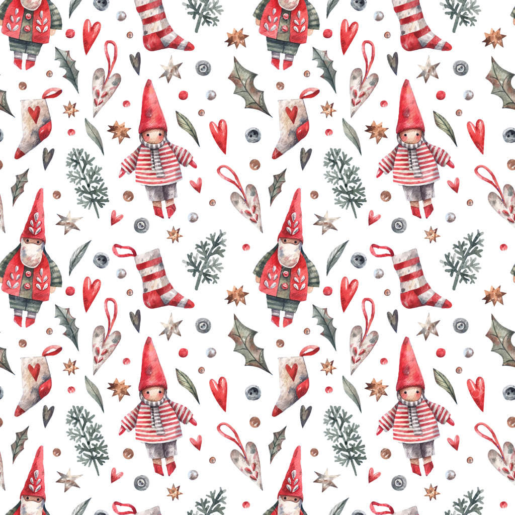 طرح یکپارچه کریسمس و سال نو با براونی‌های بامزه، هدایا، توت‌های زمستانی، خانه‌ها و آبنبات‌ها