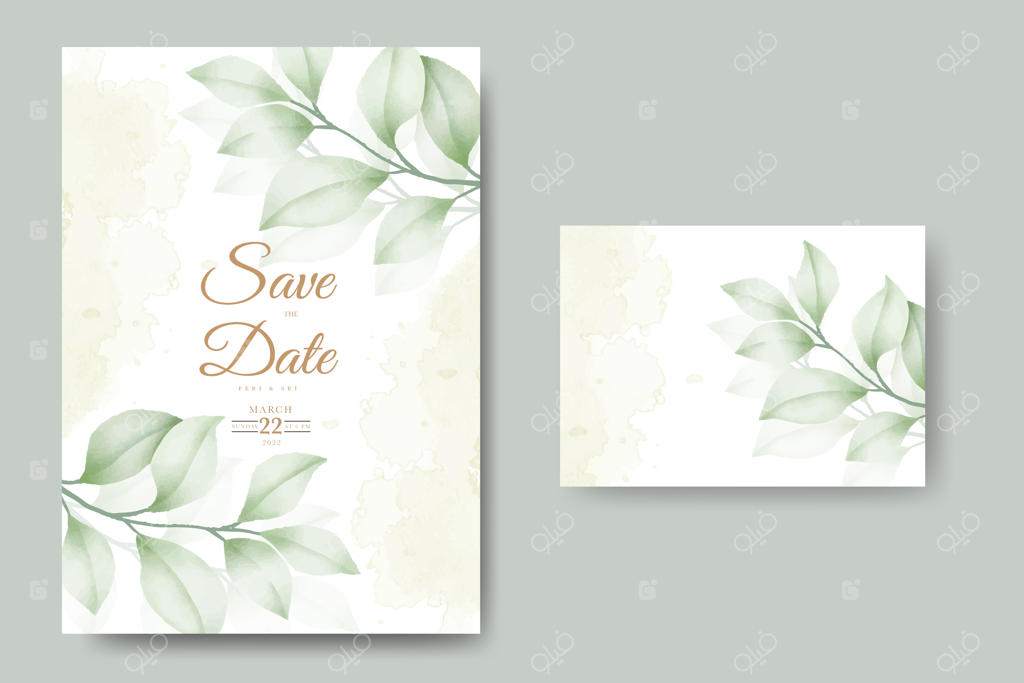 کارت دعوت عروسی زیبا به سبک آبرنگ با برگ‌های گل‌دار