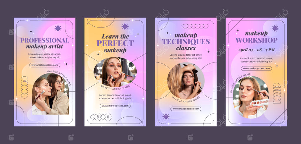 مجموعه استوری‌های اینستاگرام آرایشگر حرفه‌ای - سبک گرادیانتی