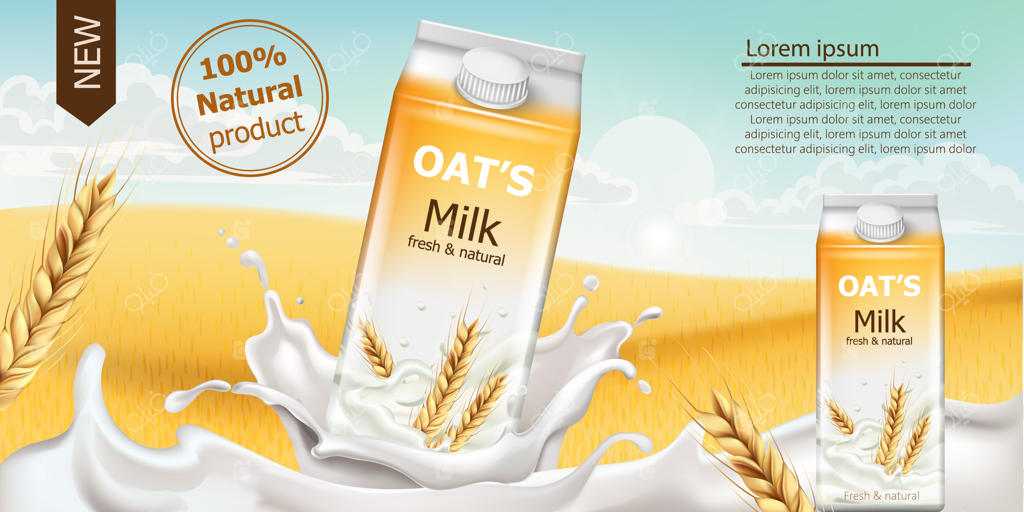 جعبه مقوایی حاوی شیر جودوسر تازه و طبیعی در مزرعه‌ای از غلات. آسمانی آبی و ابری. واقع‌گرایانه. جایگاهی برای متن