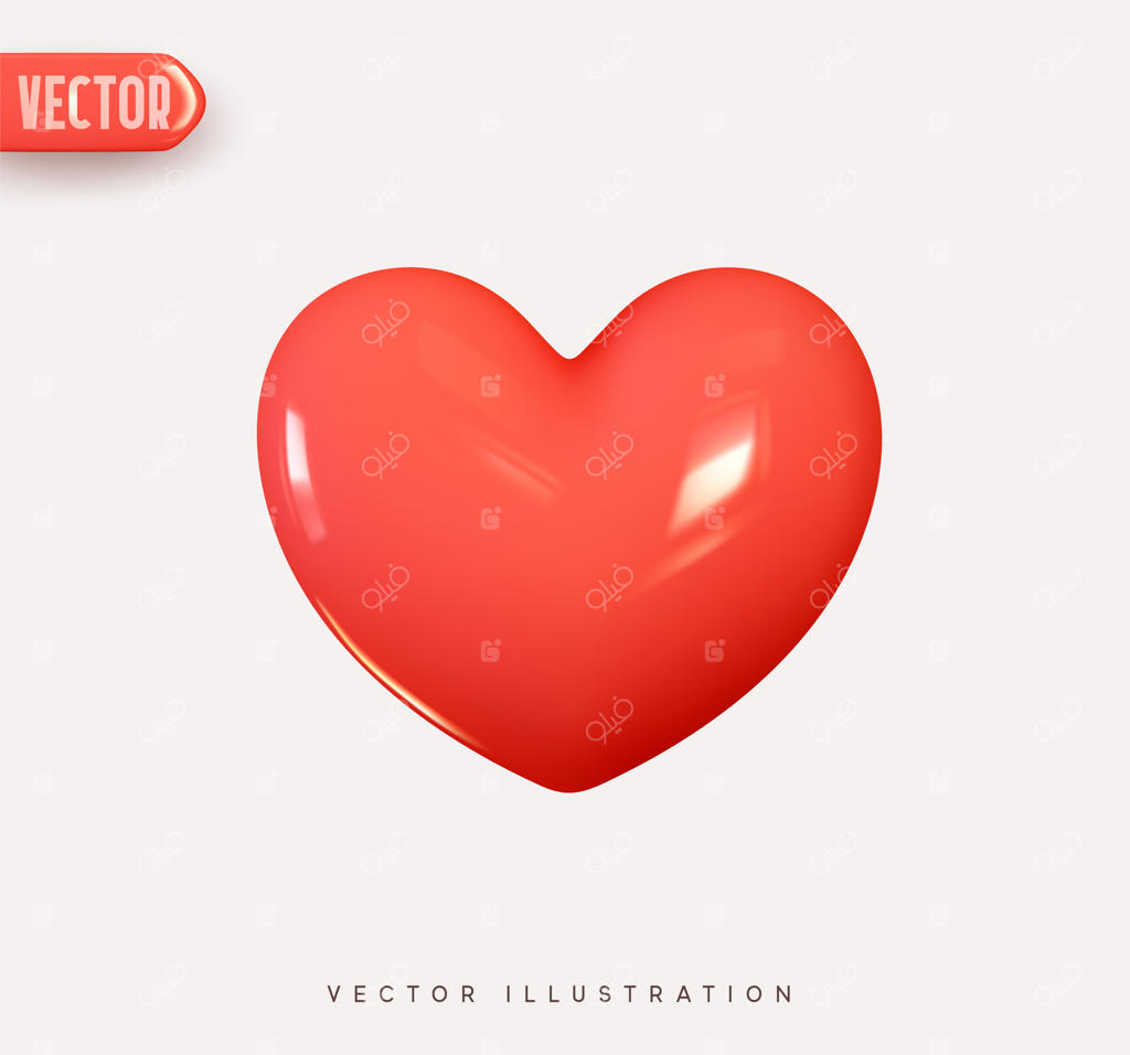 قلب قرمز: آیکون سه‌بعدی واقع‌گرایانه قلب سمبل عشق - تصویر برداری