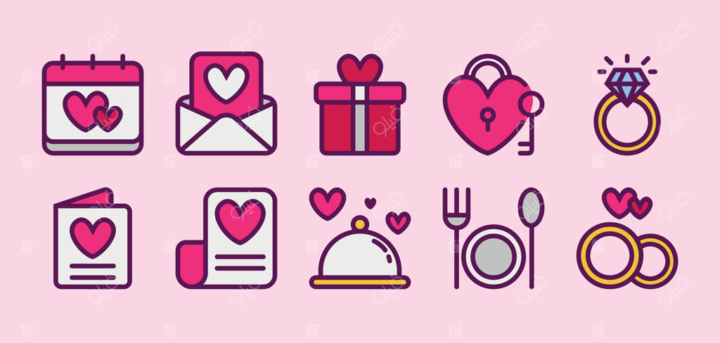 مجموعه آیکون‌های وکتور خطی رنگی با طرح عروسی