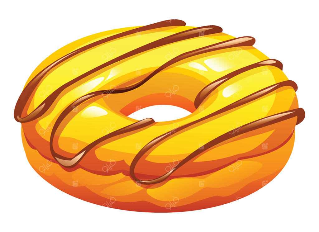 تصویر کارتونی دونات با لعاب زرد و چکه‌های شکلات روی زمینه سفید