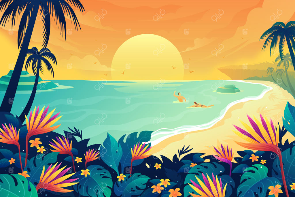 زوج خوشبخت در آب‌های تابستانی شنا می‌کنند