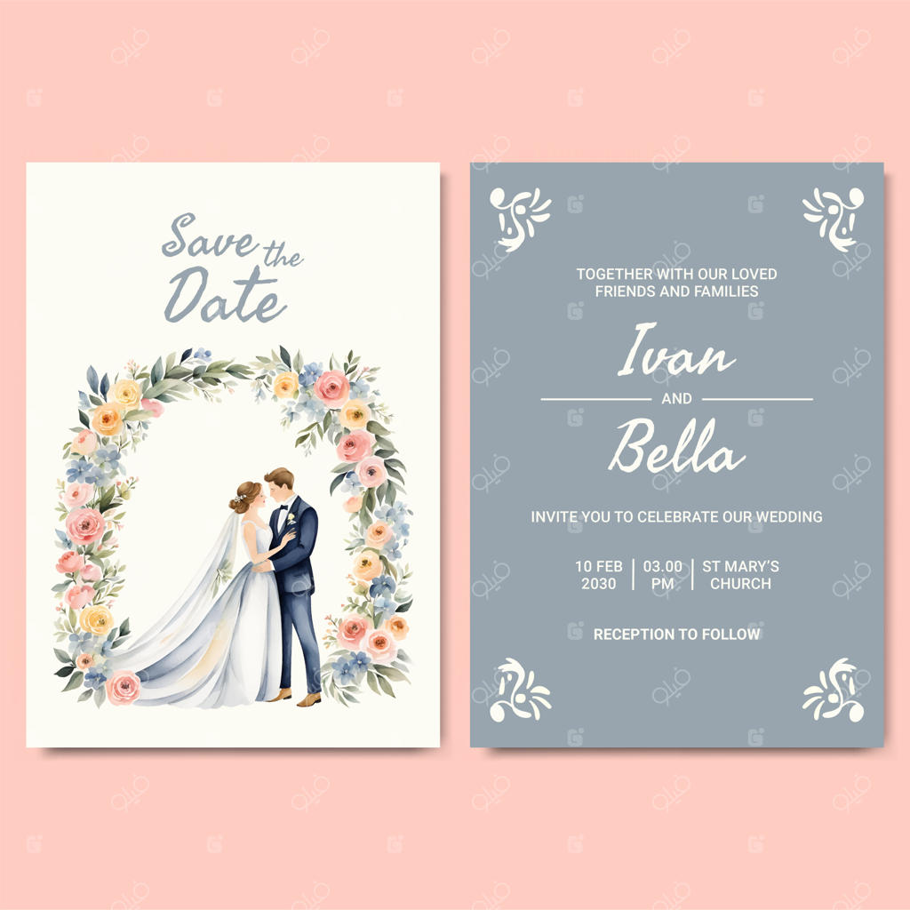 قالب کارت دعوت عروسی آبرنگی