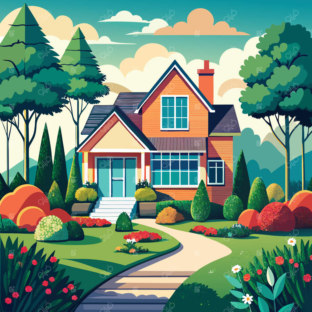 تصویری از خانه‌ای در باغ