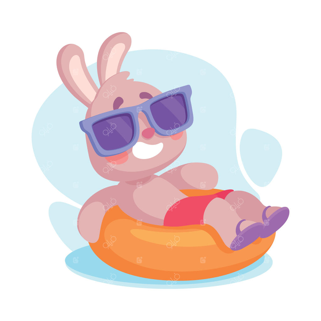 تصویرسازی خرگوش بامزه در حال شنا با تیوپ در استخر