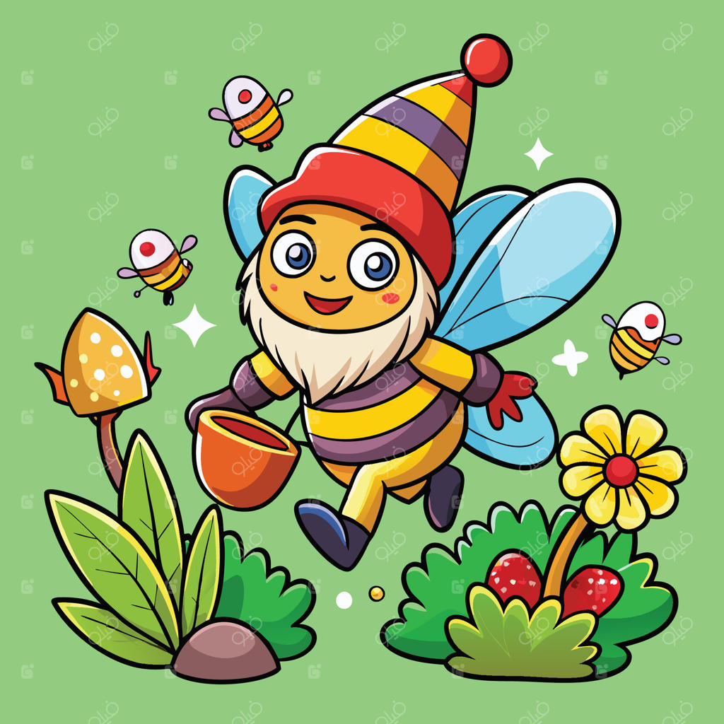 زنبور انیمیشنی در حال چرخش در اطراف کوتوله باغ جادویی