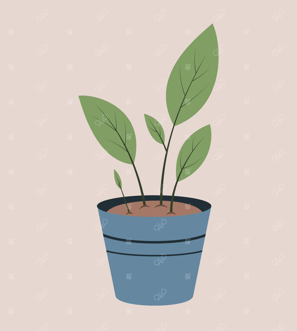 جوانه سبز در گلدان آبی. نهال‌های بهاری برای باغ. عنصری برای طراحی، دکوراسیون، کارت‌پستال، بنر، برچسب، و اسکرپ‌بوکینگ.